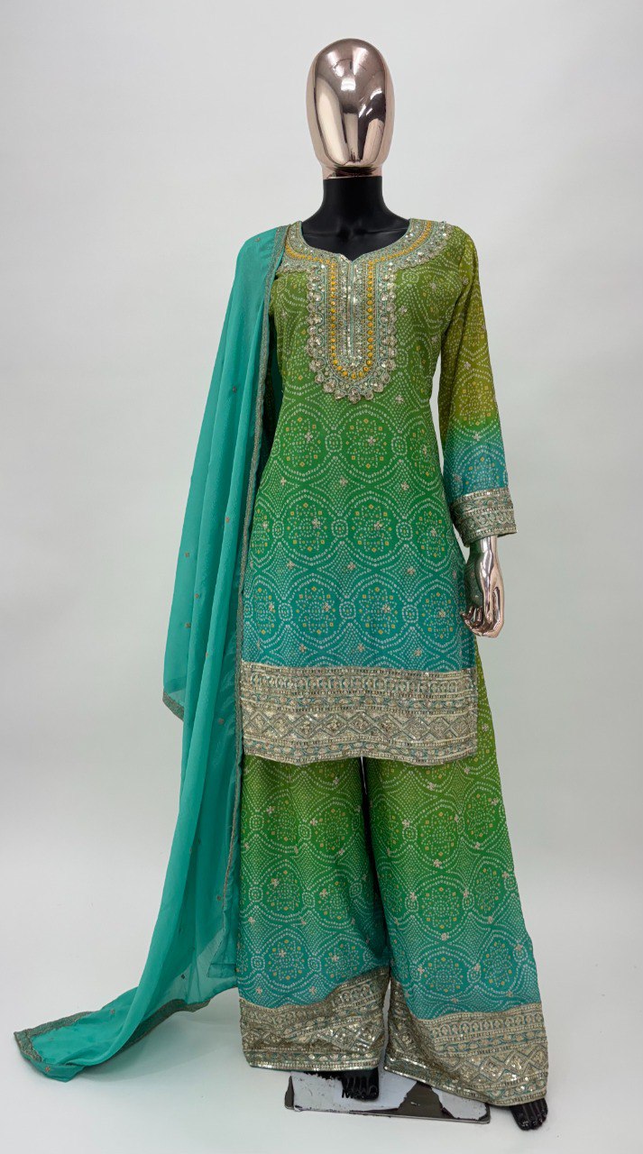 Pure Chinon Fabric Partywear Sharara Salwar Suit