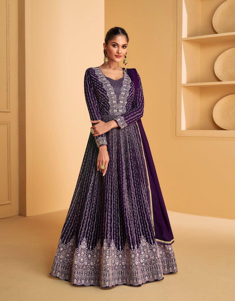 Wine Color Readymade Indian Partywear Anarkali