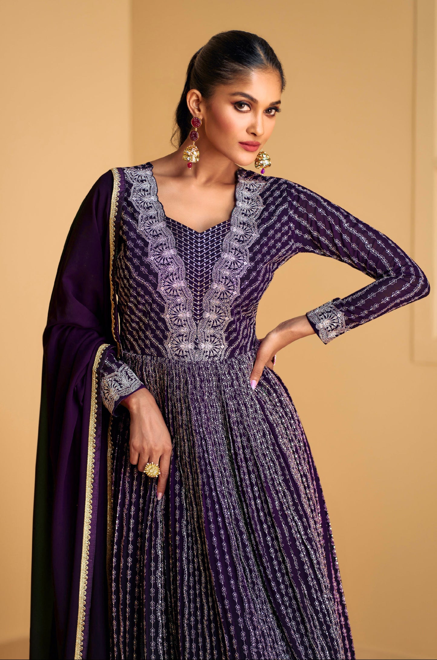 Wine Color Readymade Indian Partywear Anarkali