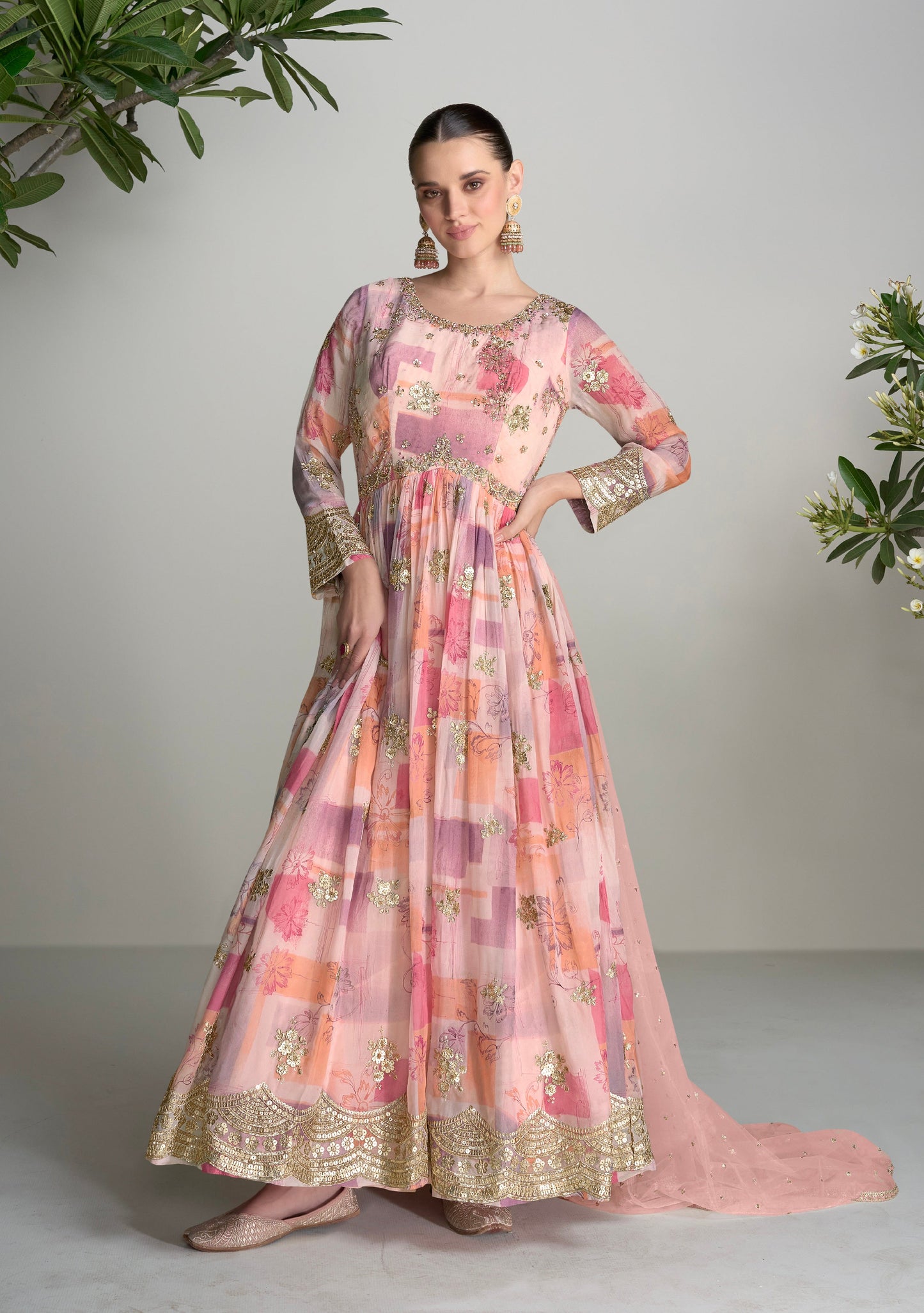 Readymade Partywear Silk Fabric Anarkali Gown