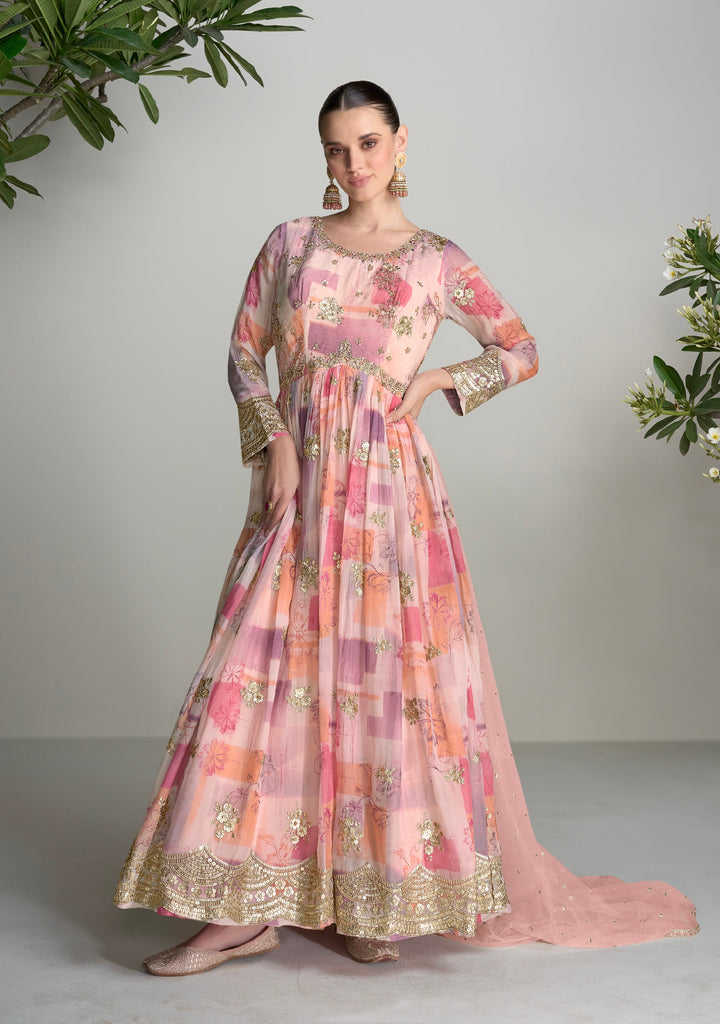 Readymade Partywear Silk Fabric Anarkali Gown
