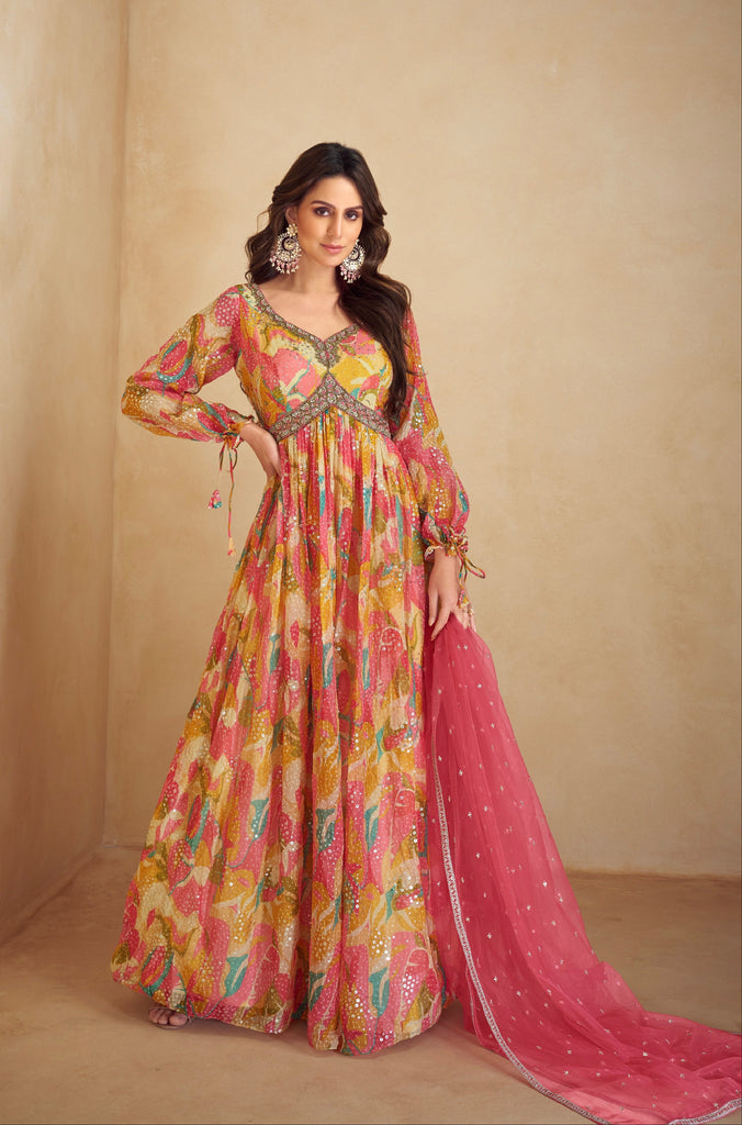 Partywear Readymade Silk Fabric Anarkali Gown