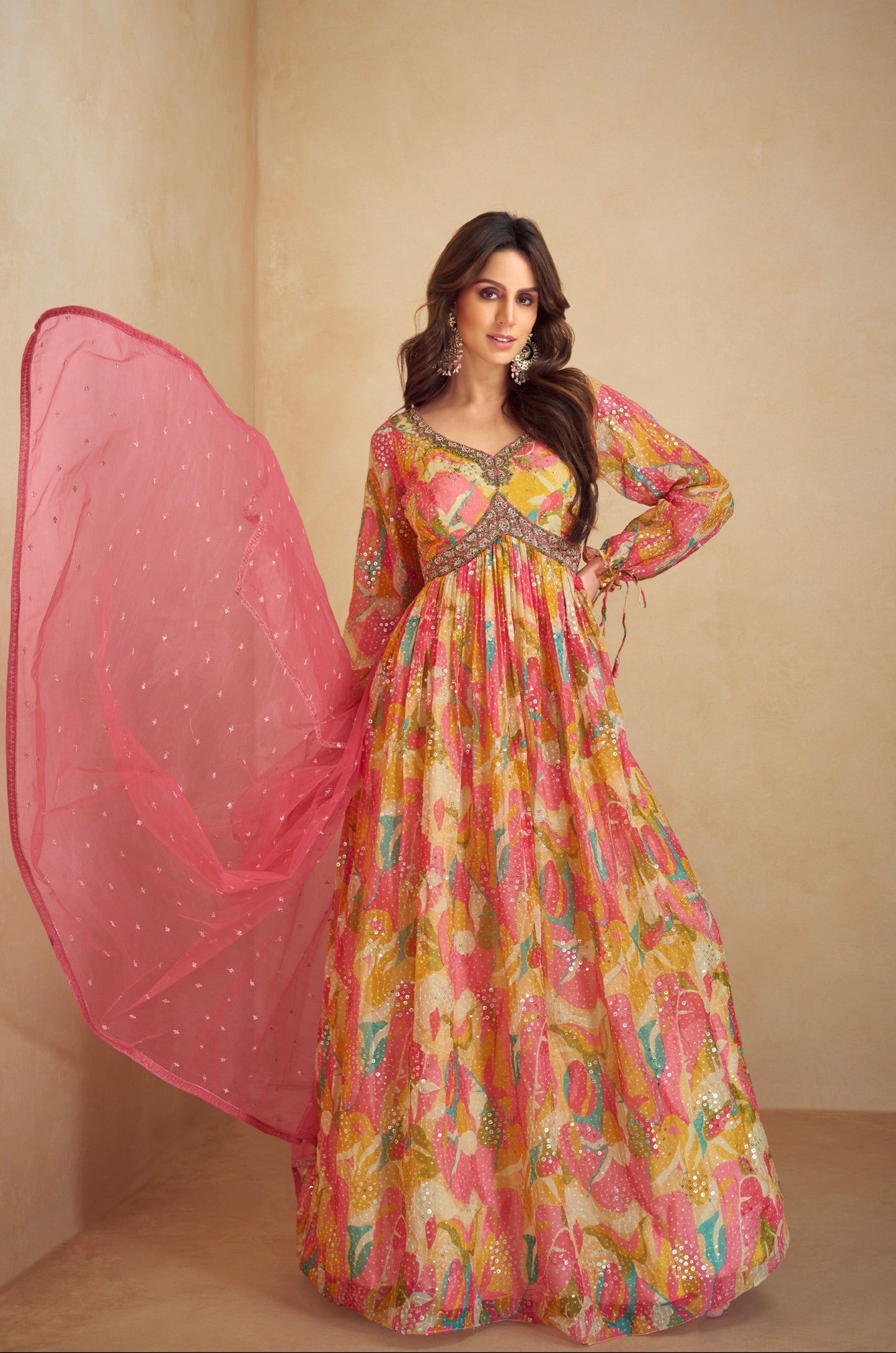 Partywear Readymade Silk Fabric Anarkali Gown