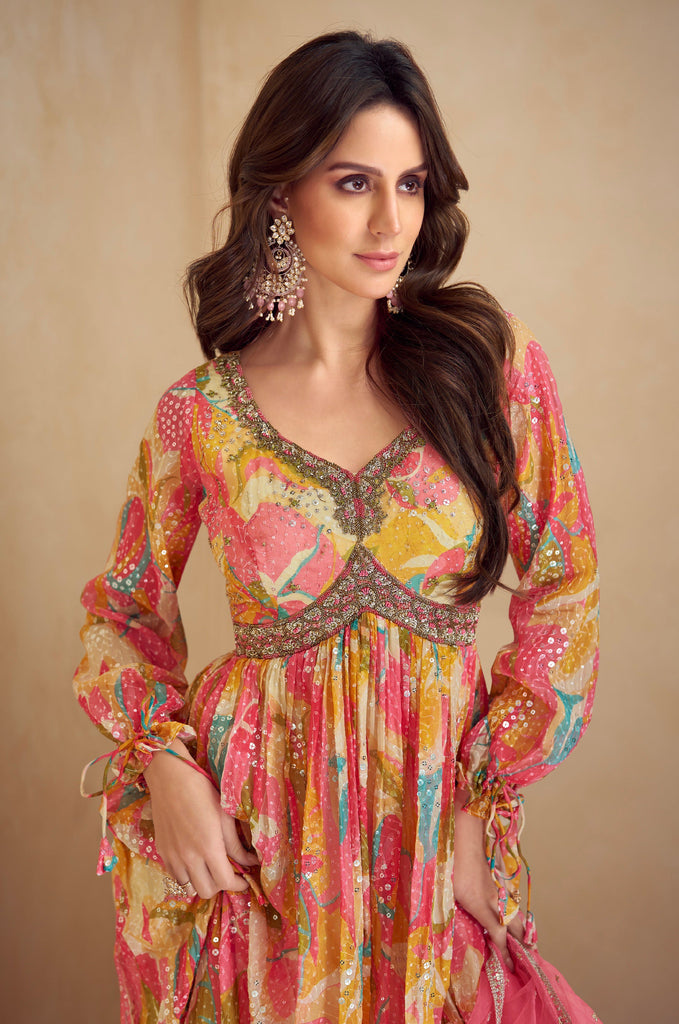 Partywear Readymade Silk Fabric Anarkali Gown