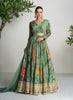 Green Color Partywear Silk Fabric Anarkali Gown