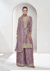 Partywear Purple Color Embroidery Kurta Palazzo Set