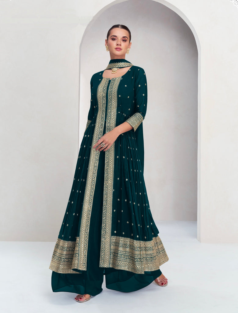 Beautiful Green Color Readymade Indian Partywear Anarkali
