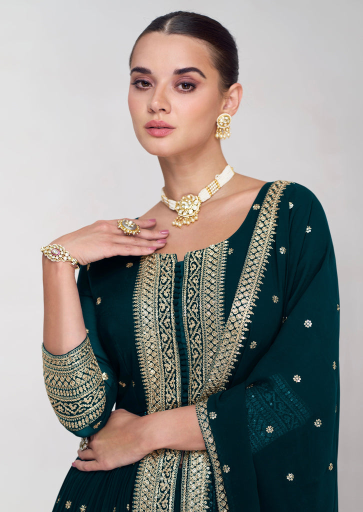 Beautiful Green Color Readymade Indian Partywear Anarkali