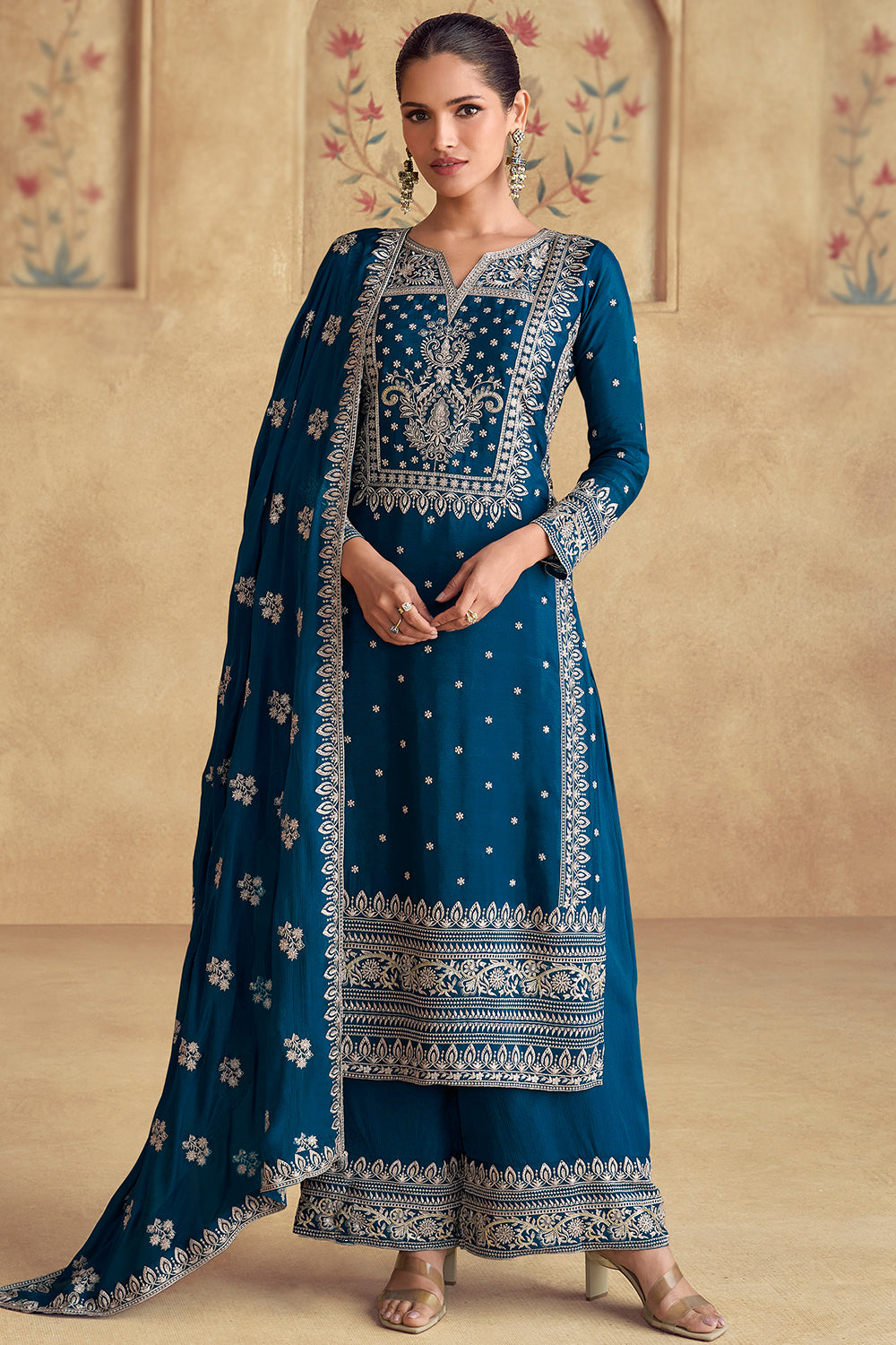 Rama Coluer Partywear Chinon Kurta Palazzo Set