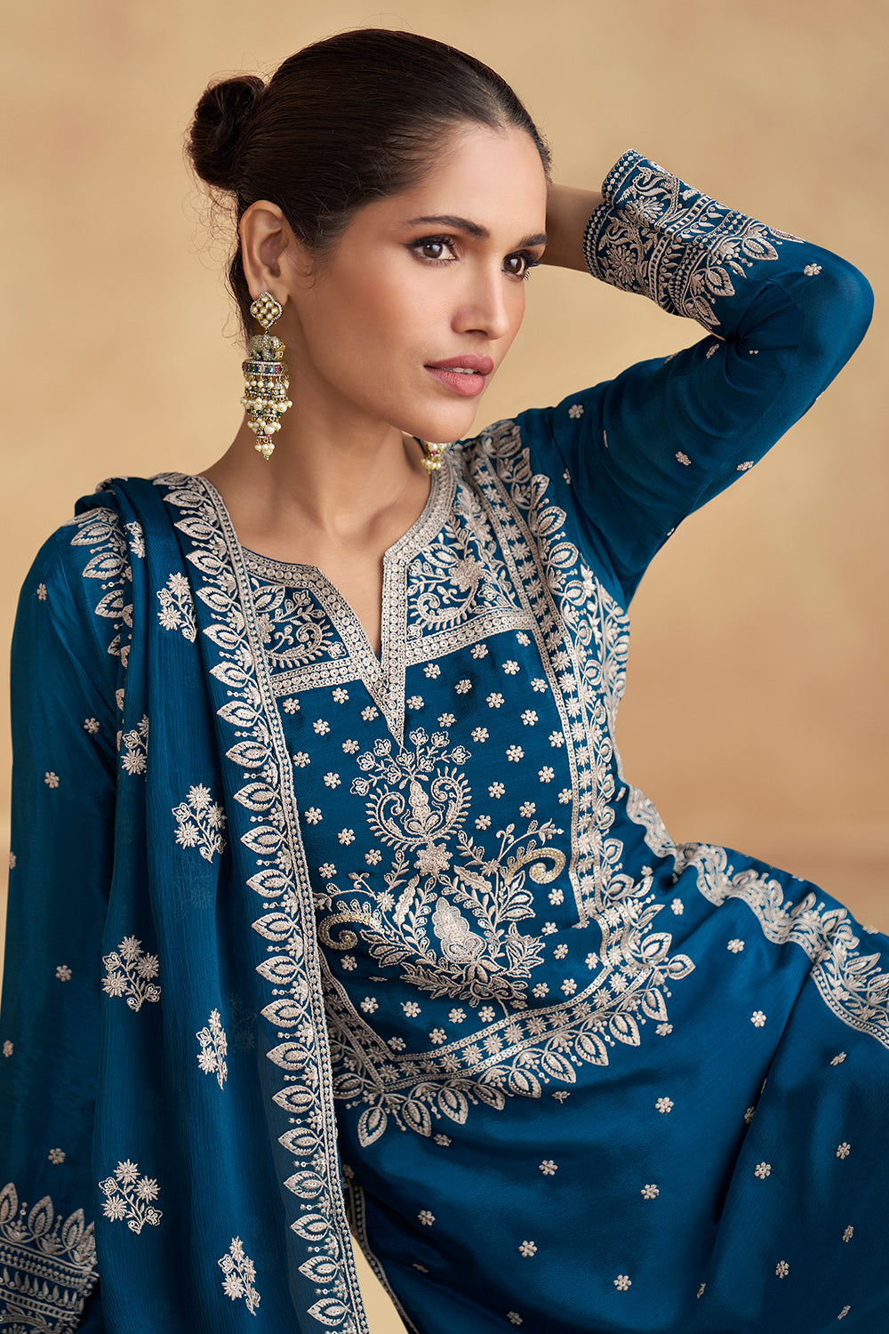 Rama Coluer Partywear Chinon Kurta Palazzo Set