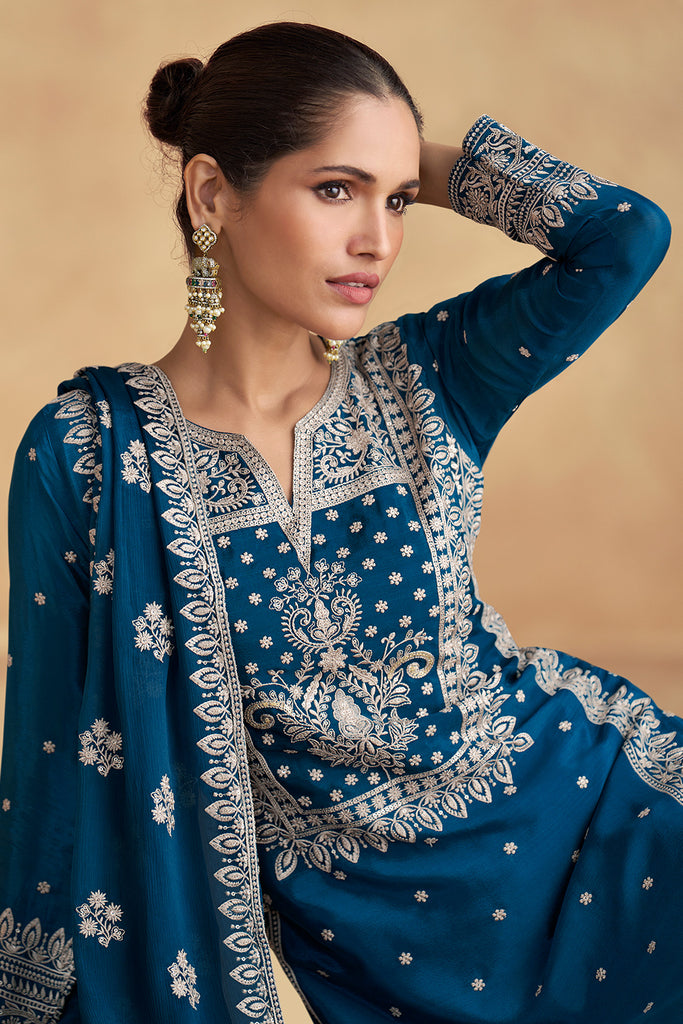 Rama Coluer Partywear Chinon Kurta Palazzo Set