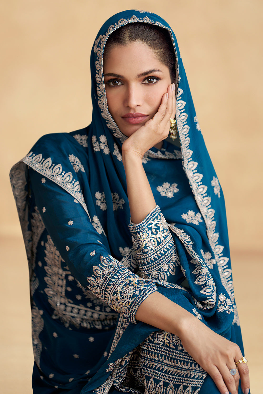 Rama Coluer Partywear Chinon Kurta Palazzo Set