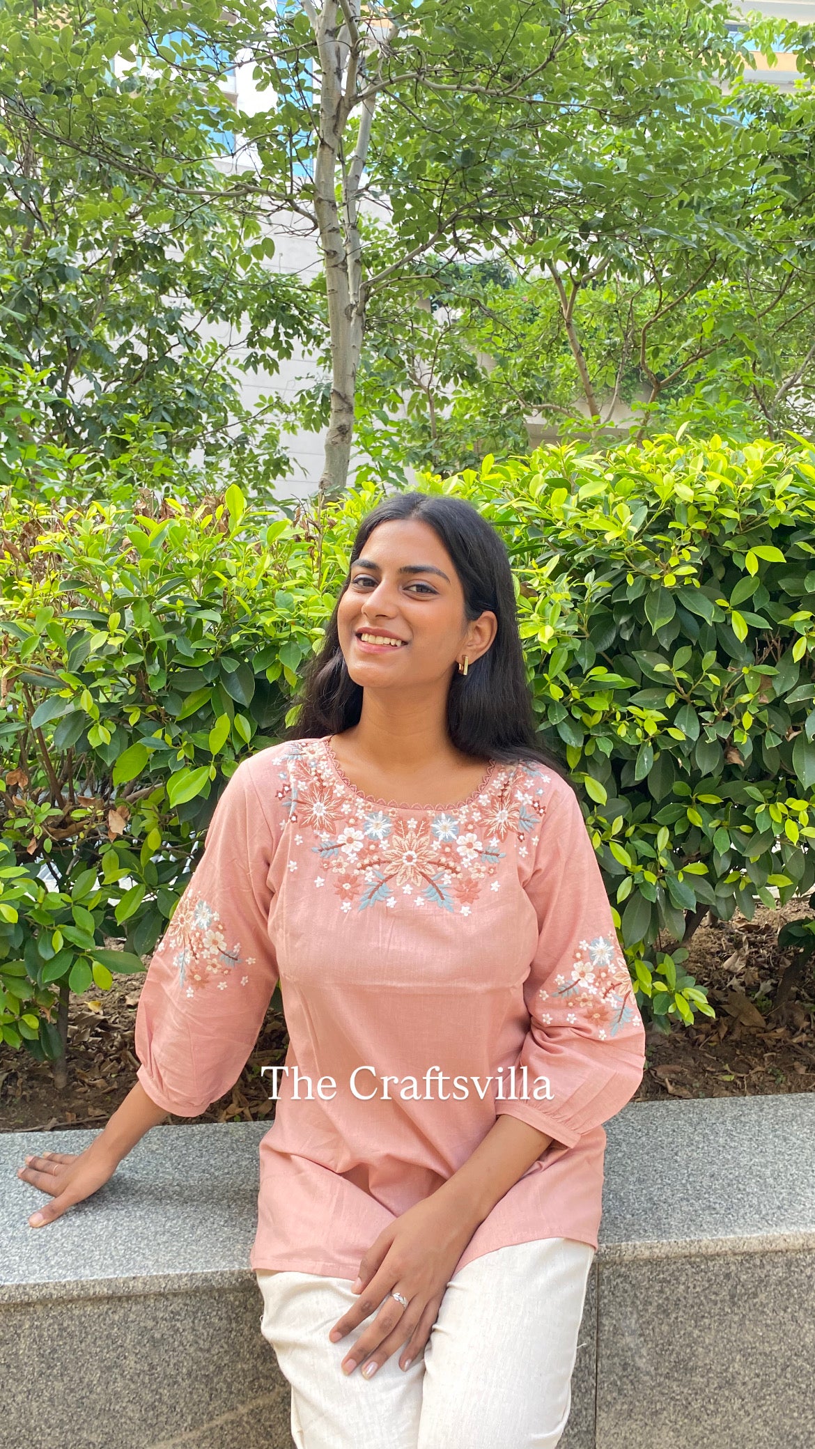 Peach Floral Cotton Top