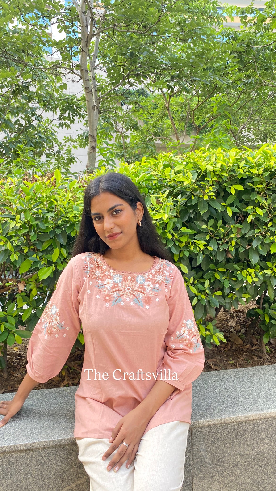 Peach Floral Cotton Top