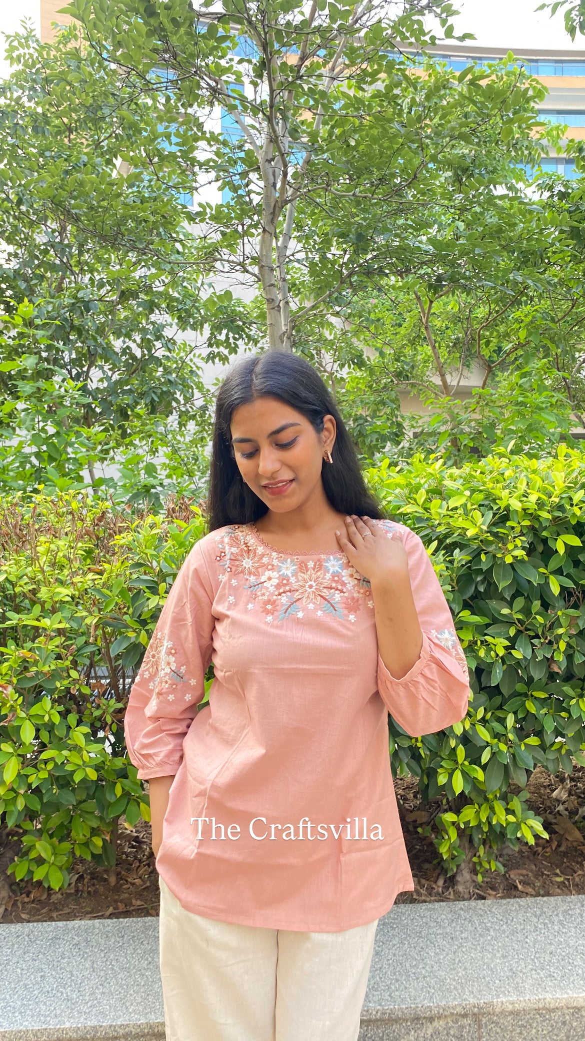 Peach Floral Cotton Top