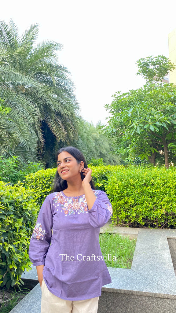 Lavender Cotton Embroidered Top