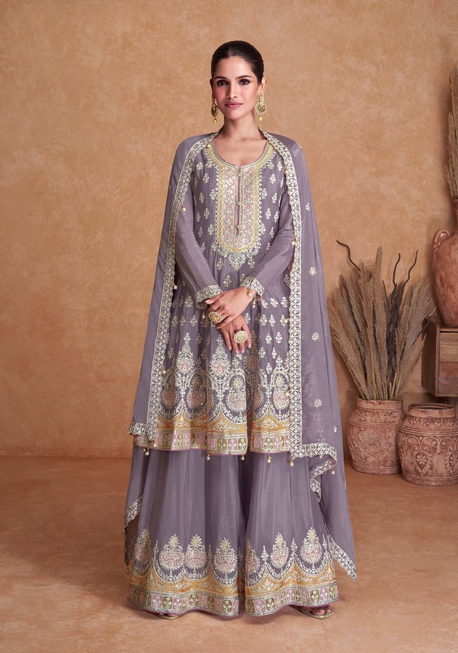 Purple Festival Partywear Georgette Salwar Palazzo Dress