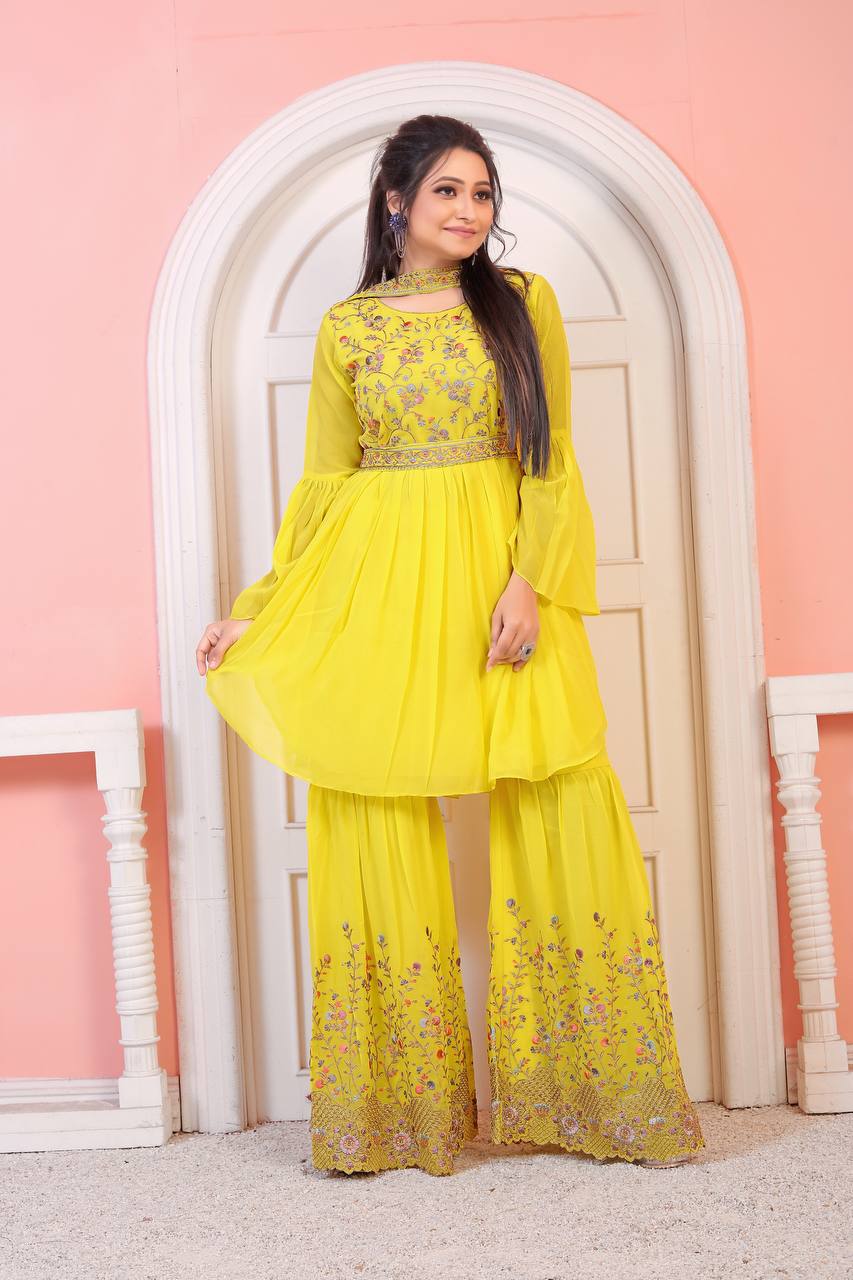 Indian Style Partywear Designers Yellow Sharara Dress – The