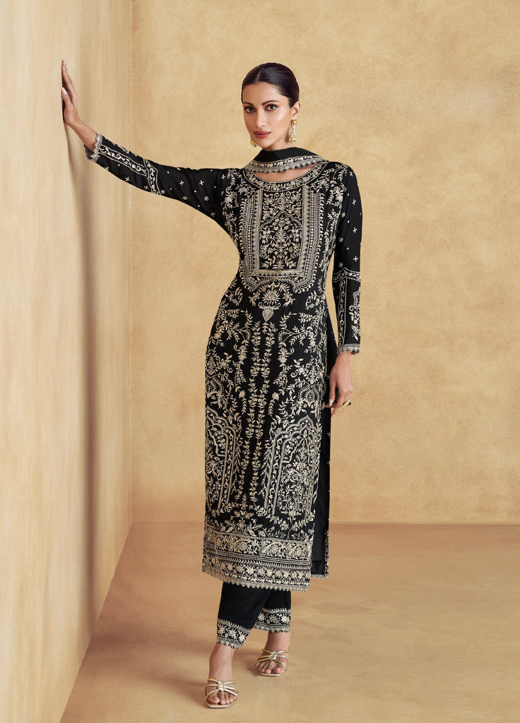 Black Coluer Partywear Embroidery Salwar Kameeez Suit