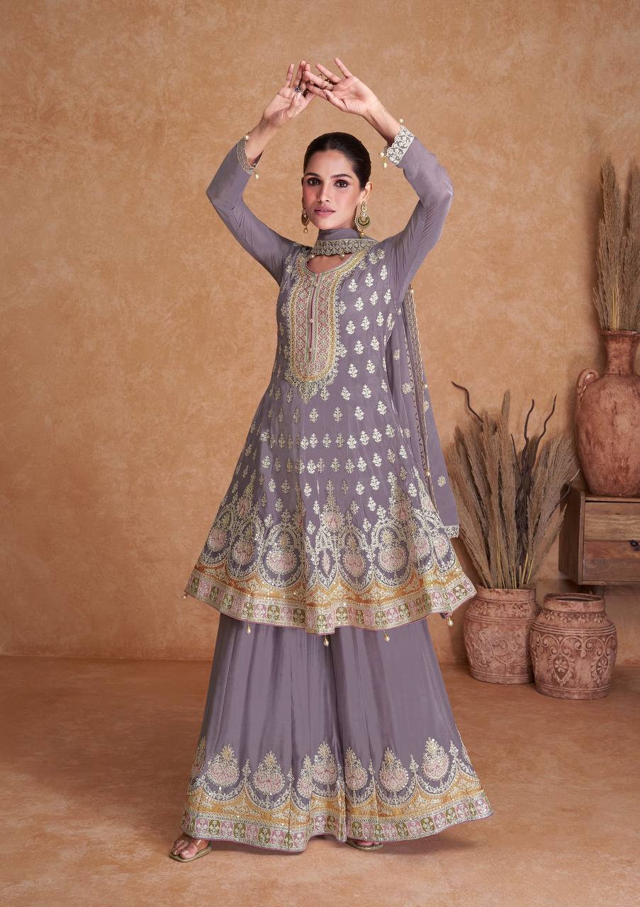 Purple Festival Partywear Georgette Salwar Palazzo Dress