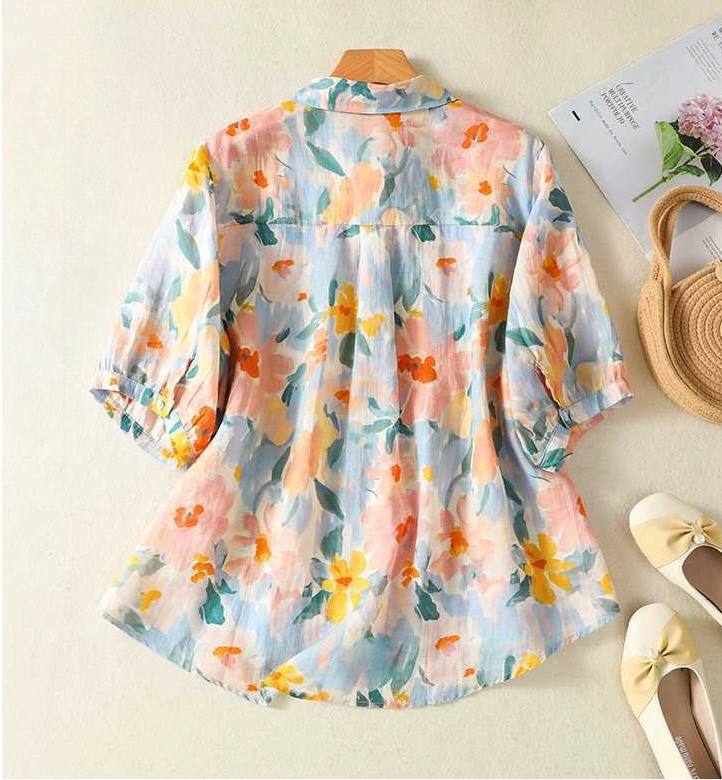 Pure Cotton Light Pink Floral Shirt for Women