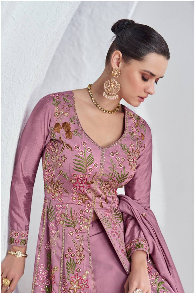 Partywear Viscose Silk Embroidery Lehenga Gown Suit