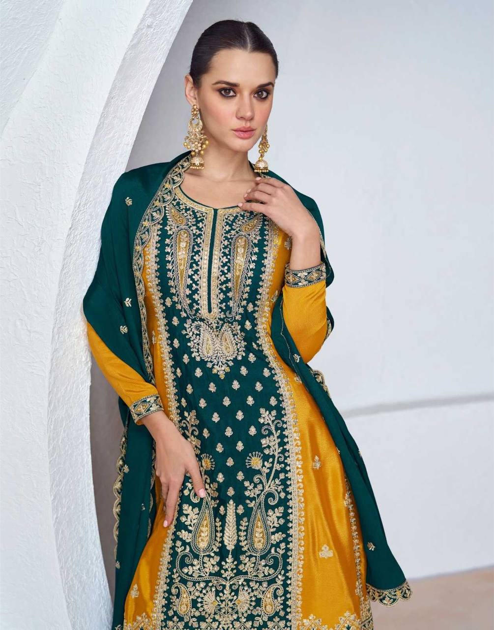 Yellow Color Readymade Indian Partywear Salwar Plazzo Suit