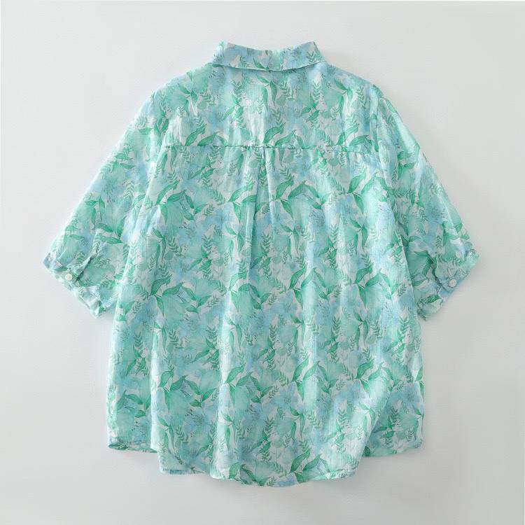 Sky Blue Pure Cotton Floral Shirt – Women’s Casual Wear