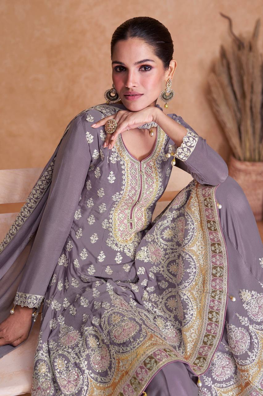 Purple Festival Partywear Georgette Salwar Palazzo Dress