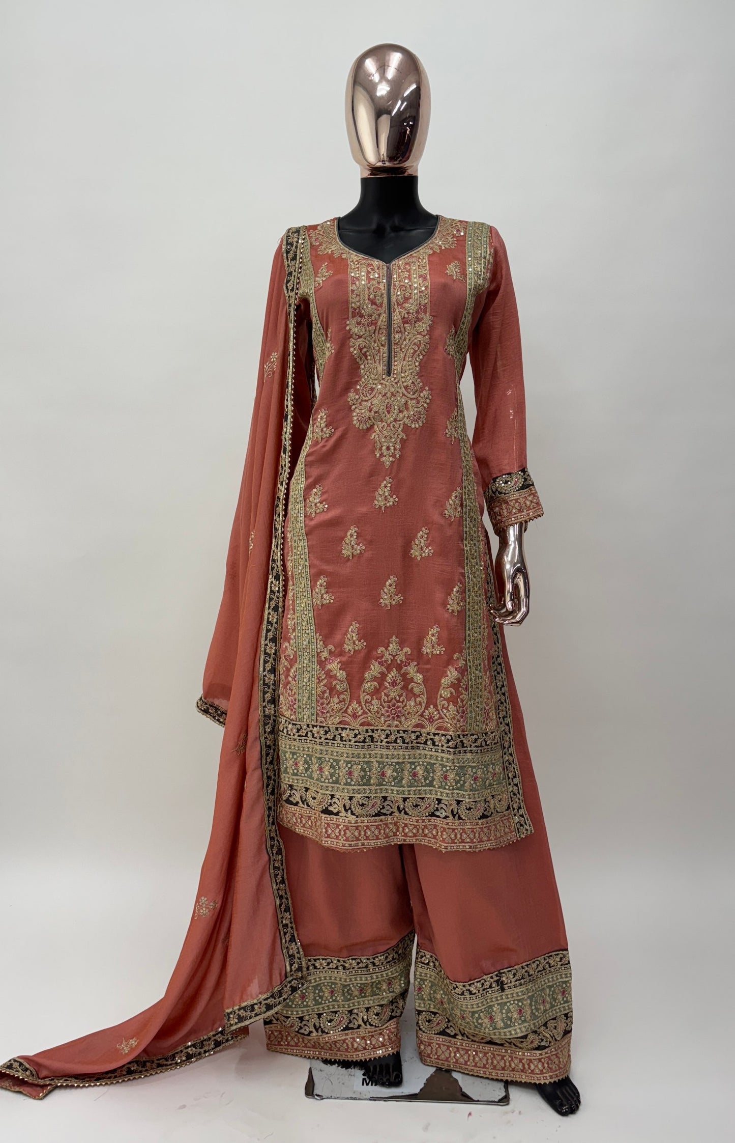 Peach Coluer Partywear Kurta Palazzo Suit