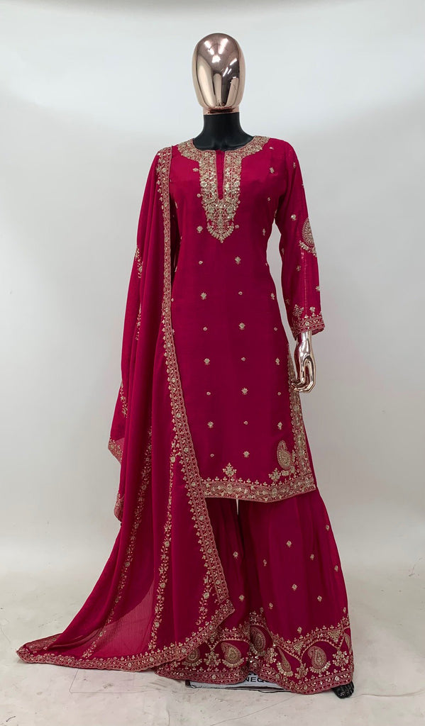 Chinon Fabric Partywear Palazzo Salwar Suit