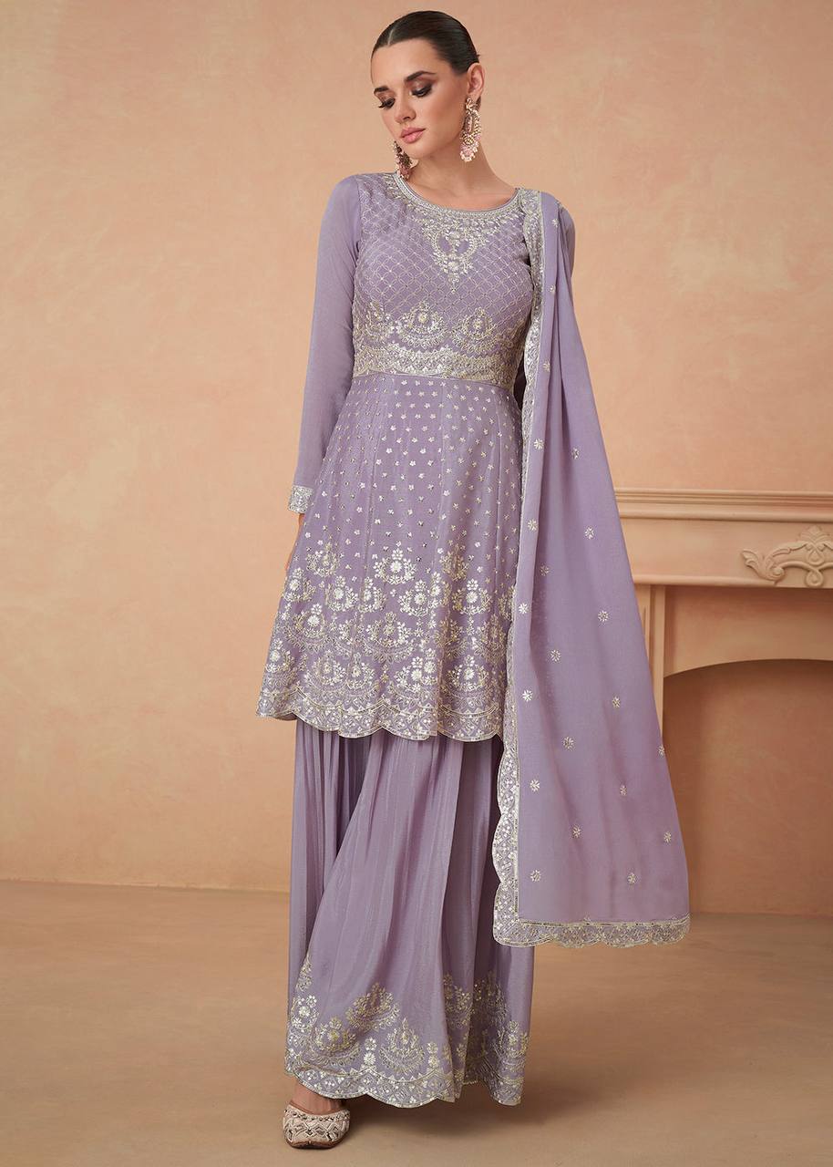 Purpal Colour Chinon Fabric Partywear Sharara Salwar Suit