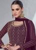 Wine Viscose Silk Embroidery Lehenga Gown Suit