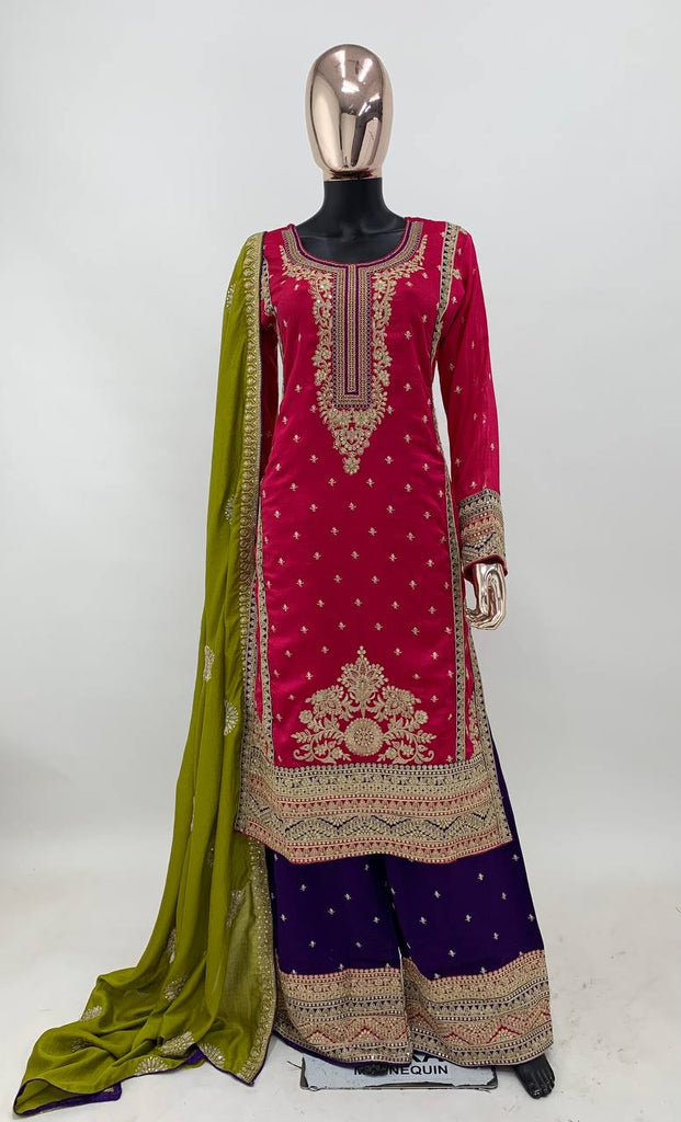 Heavy Vichitra Silk Fabric Partywear Salwar Plazzo Suit