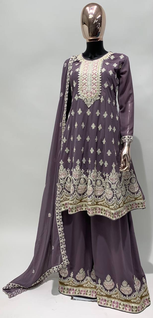 Purple Festival Partywear Georgette Salwar Palazzo Dress