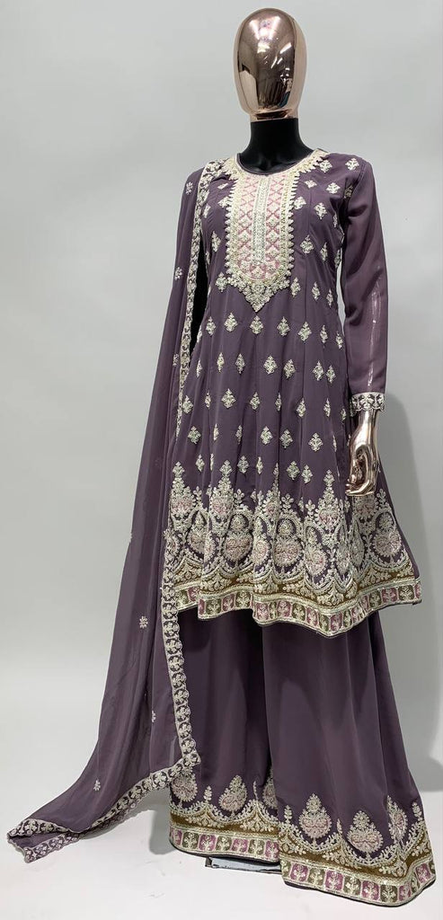 Purple Festival Partywear Georgette Salwar Palazzo Dress