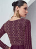 Wine Viscose Silk Embroidery Lehenga Gown Suit
