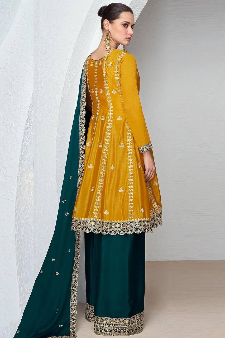 Yellow Color Readymade Indian Partywear Salwar Plazzo Suit