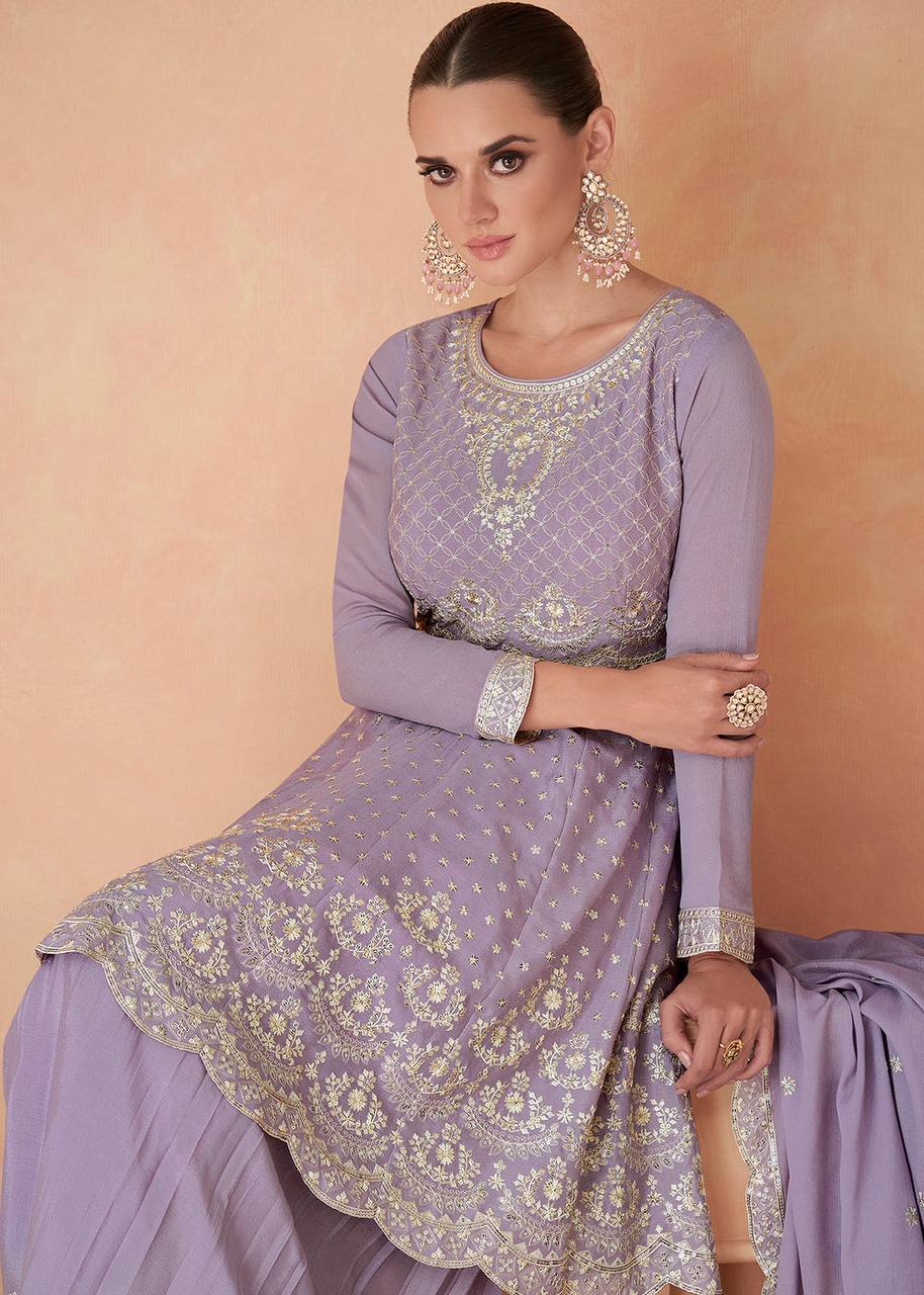 Purpal Colour Chinon Fabric Partywear Sharara Salwar Suit