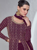 Wine Viscose Silk Embroidery Lehenga Gown Suit
