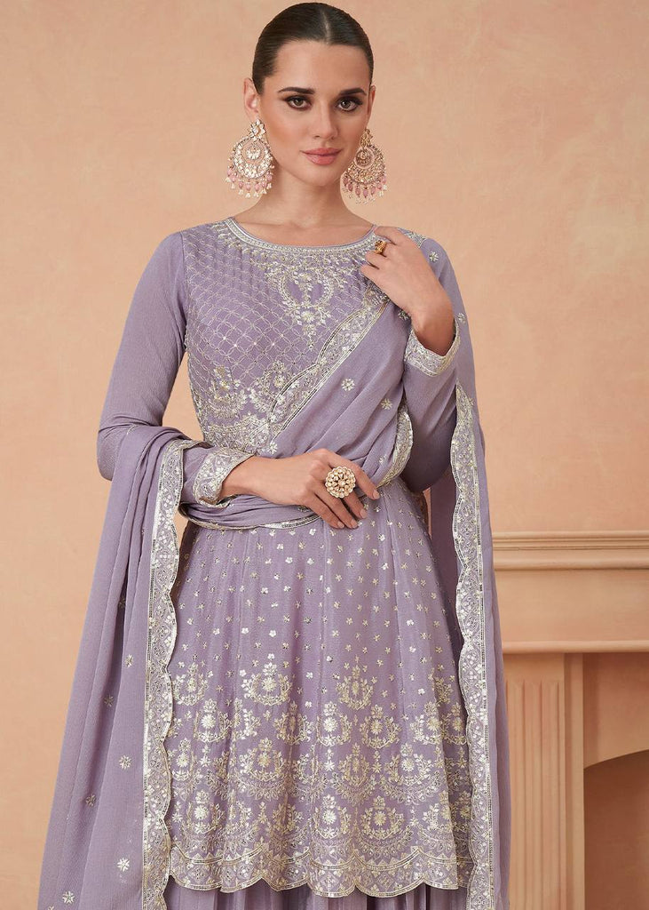 Purpal Colour Chinon Fabric Partywear Sharara Salwar Suit