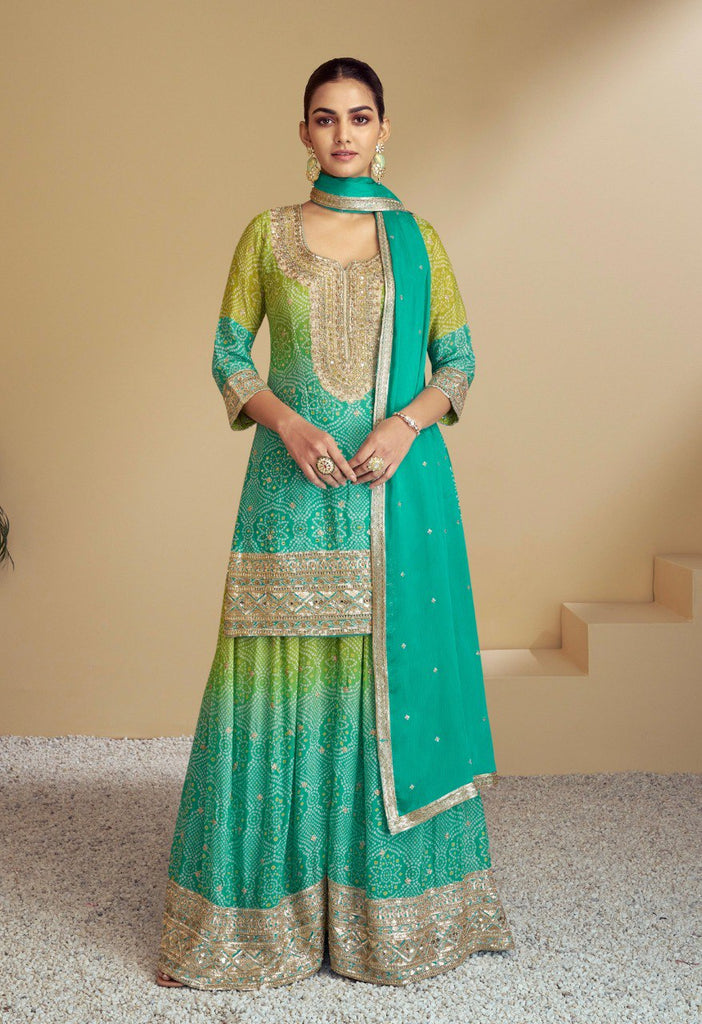 Pure Chinon Fabric Partywear Sharara Salwar Suit