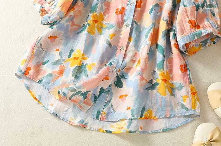 Pure Cotton Light Pink Floral Shirt for Women