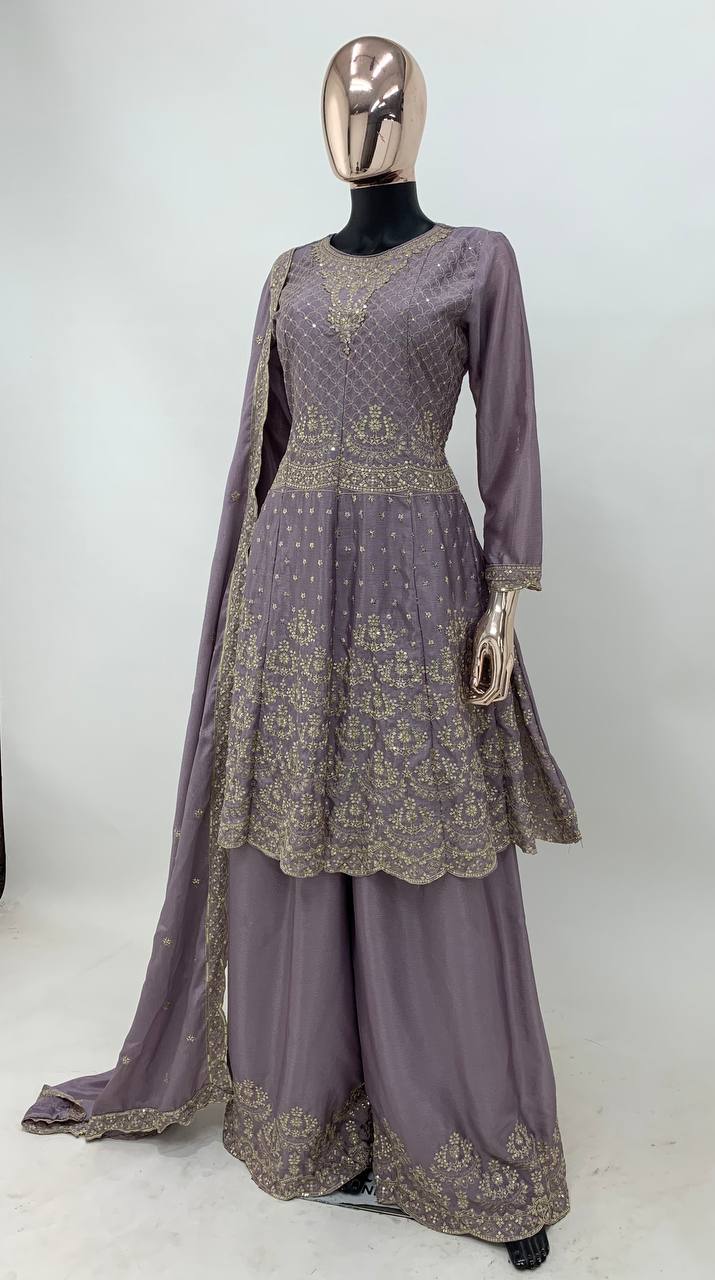 Purpal Colour Chinon Fabric Partywear Sharara Salwar Suit