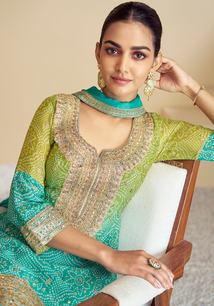 Pure Chinon Fabric Partywear Sharara Salwar Suit