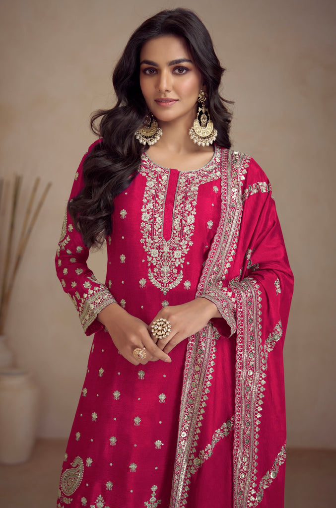 Chinon Fabric Partywear Palazzo Salwar Suit