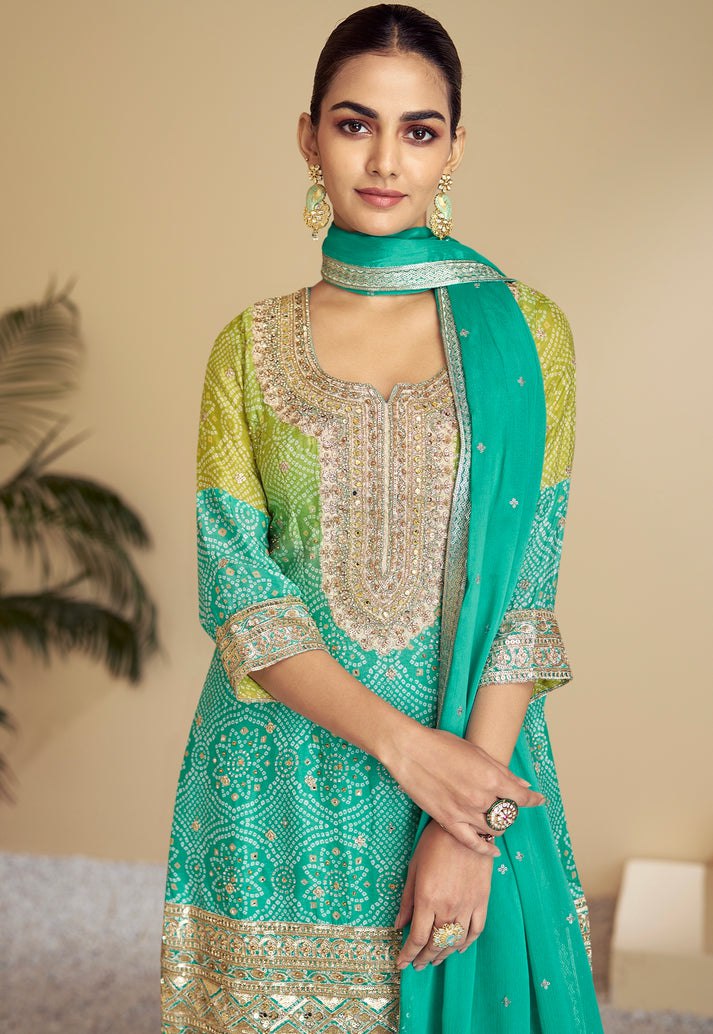 Pure Chinon Fabric Partywear Sharara Salwar Suit