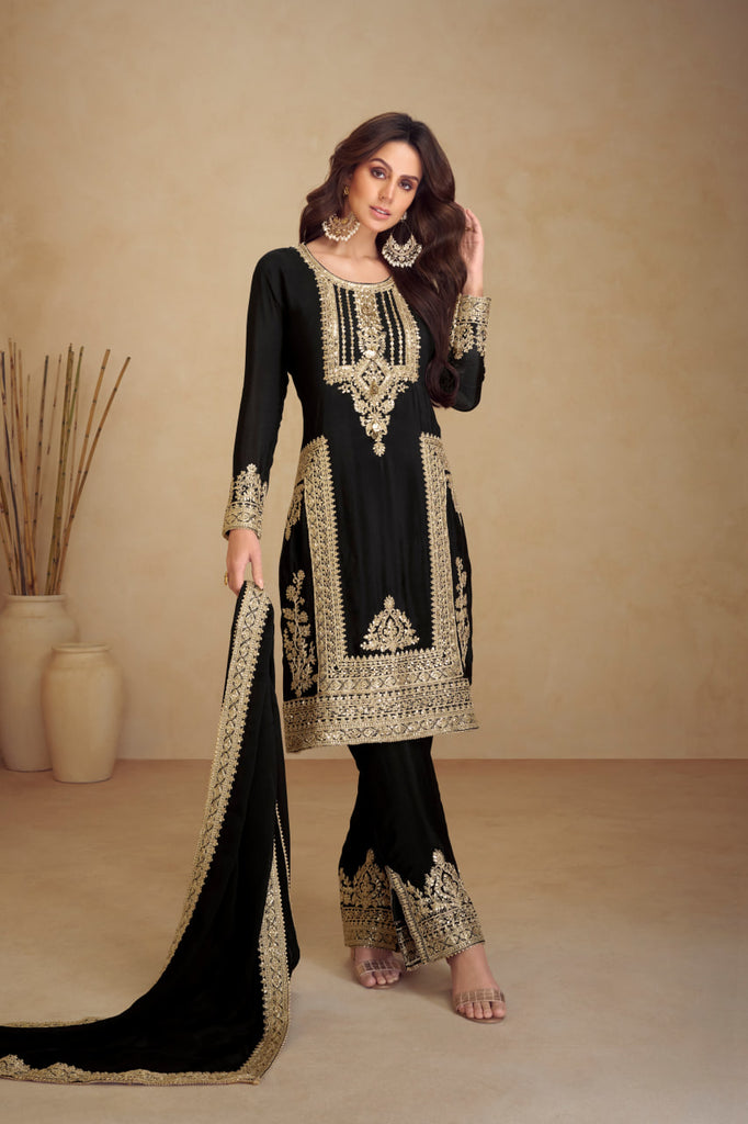 Partywear Black Color Embroidery Salwar Kameez Suit