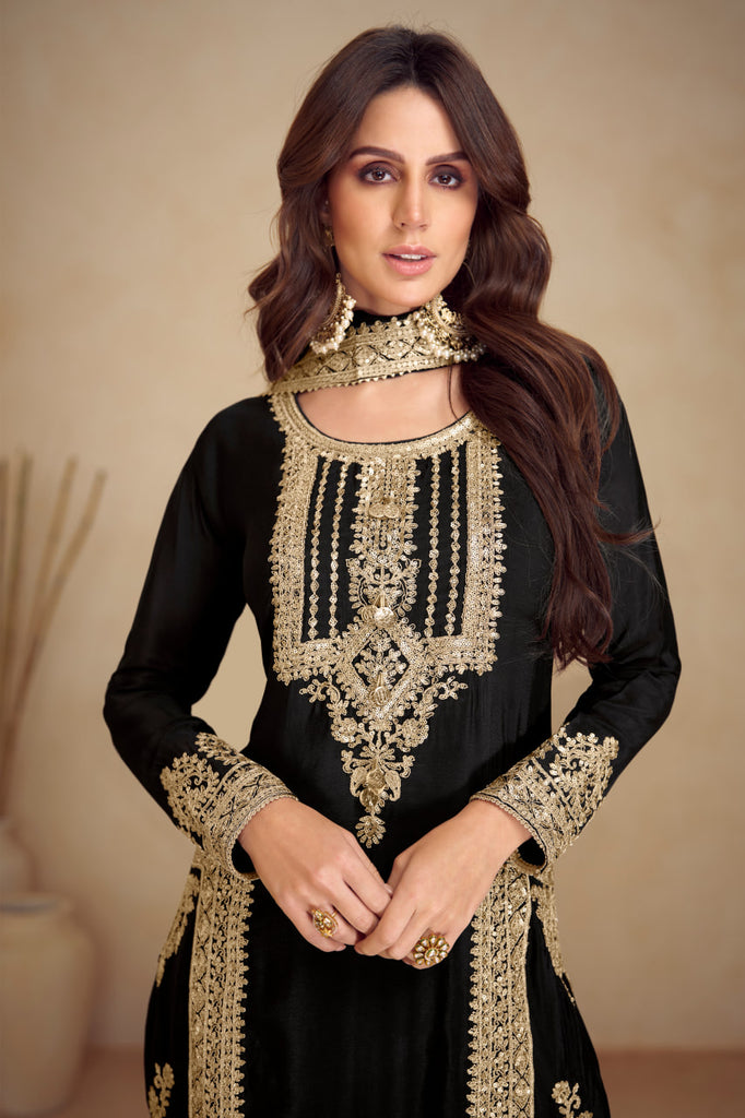 Partywear Black Color Embroidery Salwar Kameez Suit