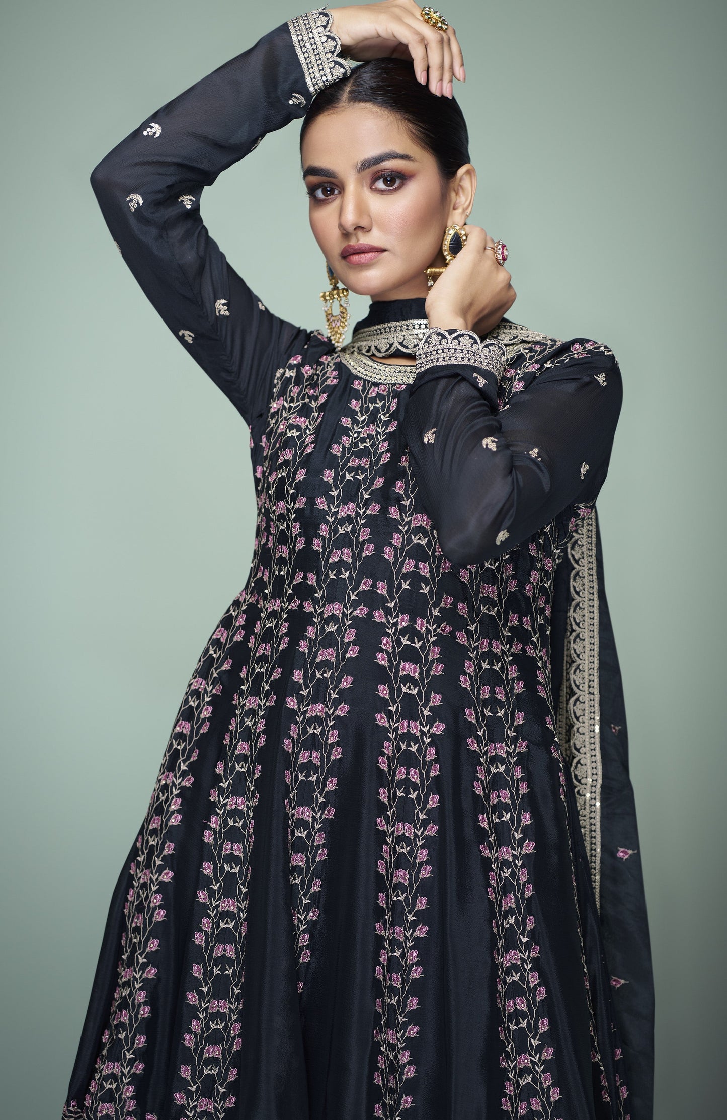 Black Coluer Partywear Embroidery Palazzo Suit